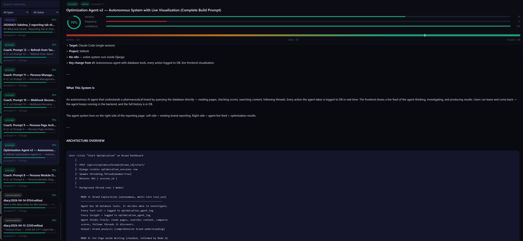 Zikra prompts tab showing prompt library sidebar and full prompt content
